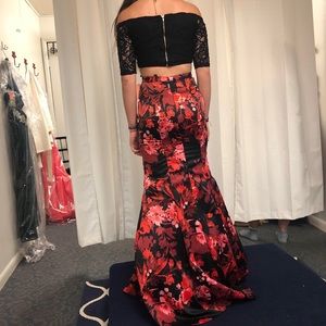 Blondie Nites Red and Black Two Piece Prom Dress